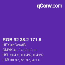 カラーコード: RGB 92 38.2 171.6 | qconv.com