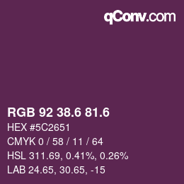 カラーコード: RGB 92 38.6 81.6 | qconv.com