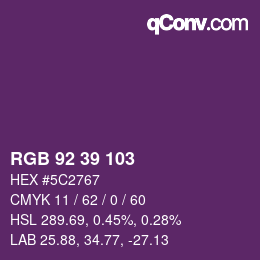 Color code: RGB 92 39 103 | qconv.com