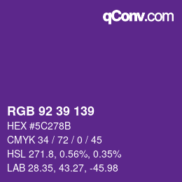 Color code: RGB 92 39 139 | qconv.com