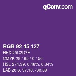 Color code: RGB 92 45 127 | qconv.com