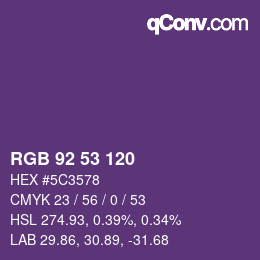 Color code: RGB 92 53 120 | qconv.com