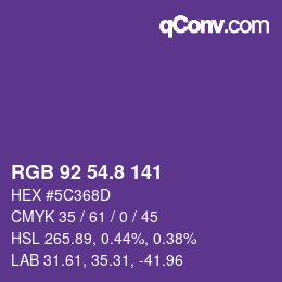 カラーコード: RGB 92 54.8 141 | qconv.com