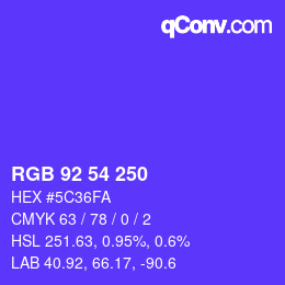 Color code: RGB 92 54 250 | qconv.com