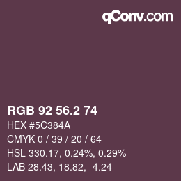 カラーコード: RGB 92 56.2 74 | qconv.com
