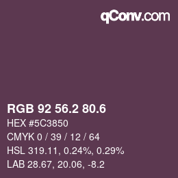カラーコード: RGB 92 56.2 80.6 | qconv.com