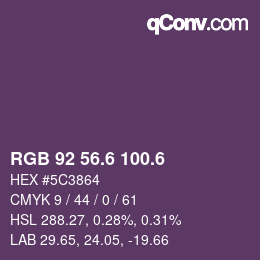 カラーコード: RGB 92 56.6 100.6 | qconv.com