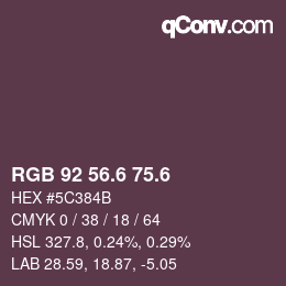 カラーコード: RGB 92 56.6 75.6 | qconv.com