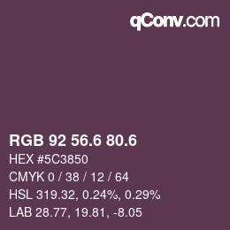 カラーコード: RGB 92 56.6 80.6 | qconv.com