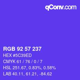 Color code: RGB 92 57 237 | qconv.com