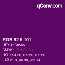 Color code: RGB 92 5 101 | qconv.com