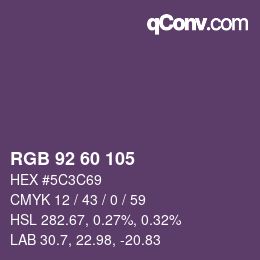 Color code: RGB 92 60 105 | qconv.com
