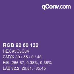 Color code: RGB 92 60 132 | qconv.com