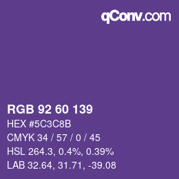 Color code: RGB 92 60 139 | qconv.com