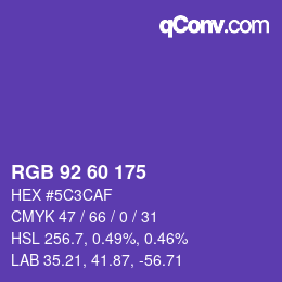 颜色代码: RGB 92 60 175 | qconv.com