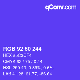 颜色代码: RGB 92 60 244 | qconv.com
