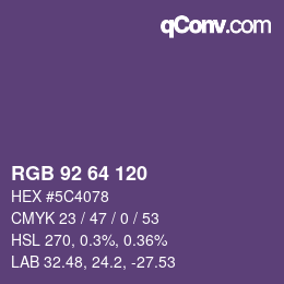 Color code: RGB 92 64 120 | qconv.com