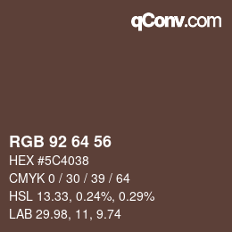 颜色代码: RGB 92 64 56 | qconv.com