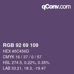 Color code: RGB 92 69 109 | qconv.com