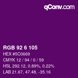 カラーコード: RGB 92 6 105 | qconv.com