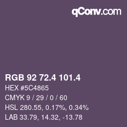 カラーコード: RGB 92 72.4 101.4 | qconv.com