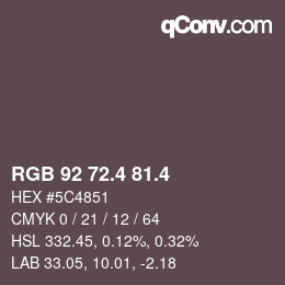 カラーコード: RGB 92 72.4 81.4 | qconv.com