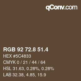 カラーコード: RGB 92 72.8 51.4 | qconv.com
