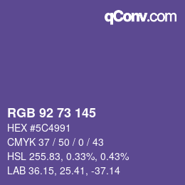 Color code: RGB 92 73 145 | qconv.com