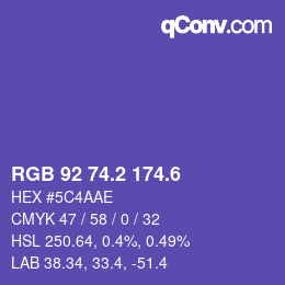 カラーコード: RGB 92 74.2 174.6 | qconv.com