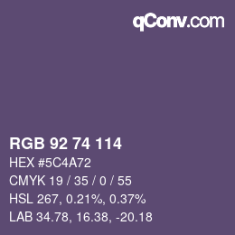 Color code: RGB 92 74 114 | qconv.com