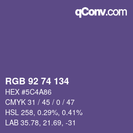 Color code: RGB 92 74 134 | qconv.com