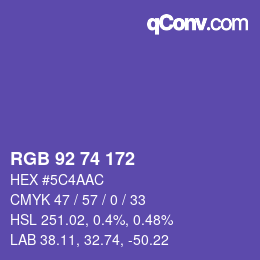 カラーコード: RGB 92 74 172 | qconv.com