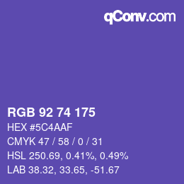 Color code: RGB 92 74 175 | qconv.com