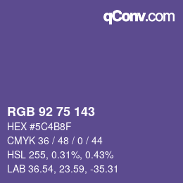 颜色代码: RGB 92 75 143 | qconv.com