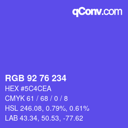 Color code: RGB 92 76 234 | qconv.com