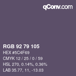 颜色代码: RGB 92 79 105 | qconv.com