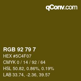 カラーコード: RGB 92 79 7 | qconv.com