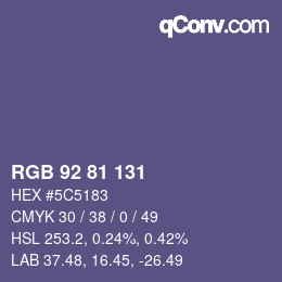 颜色代码: RGB 92 81 131 | qconv.com