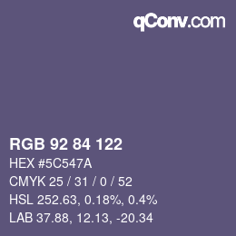 Código de color: RGB 92 84 122 | qconv.com
