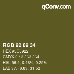 Color code: RGB 92 89 34 | qconv.com