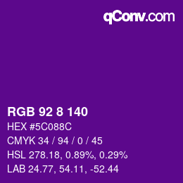 颜色代码: RGB 92 8 140 | qconv.com