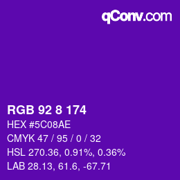 カラーコード: RGB 92 8 174 | qconv.com