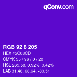 Color code: RGB 92 8 205 | qconv.com