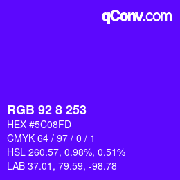 颜色代码: RGB 92 8 253 | qconv.com