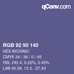 颜色代码: RGB 92 90 140 | qconv.com