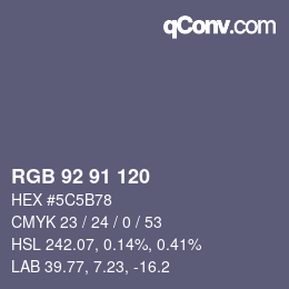 Color code: RGB 92 91 120 | qconv.com