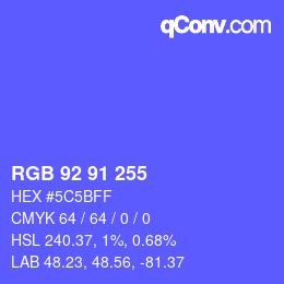 Color code: RGB 92 91 255 | qconv.com