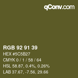 Color code: RGB 92 91 39 | qconv.com