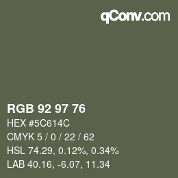 Color code: RGB 92 97 76 | qconv.com