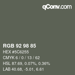 Color code: RGB 92 98 85 | qconv.com